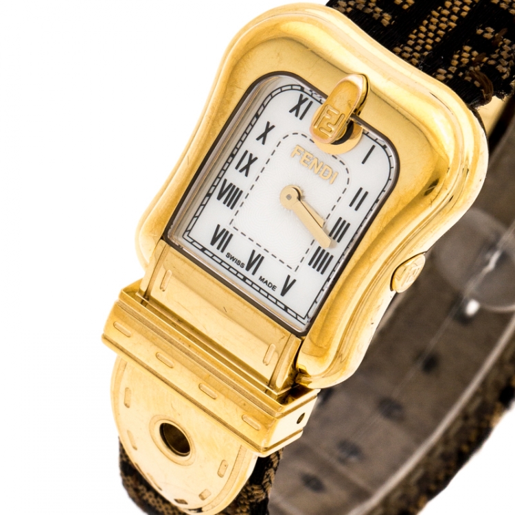 Pre Owned  Fendi Mother of Pearl Gold Plated Stainless Steel B.Fendi 3800L Women's Wristwatch 23 mm