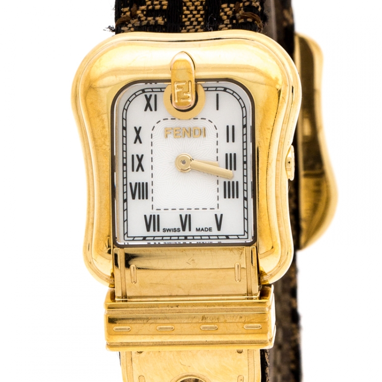 Pre Owned  Fendi Mother of Pearl Gold Plated Stainless Steel B.Fendi 3800L Women's Wristwatch 23 mm