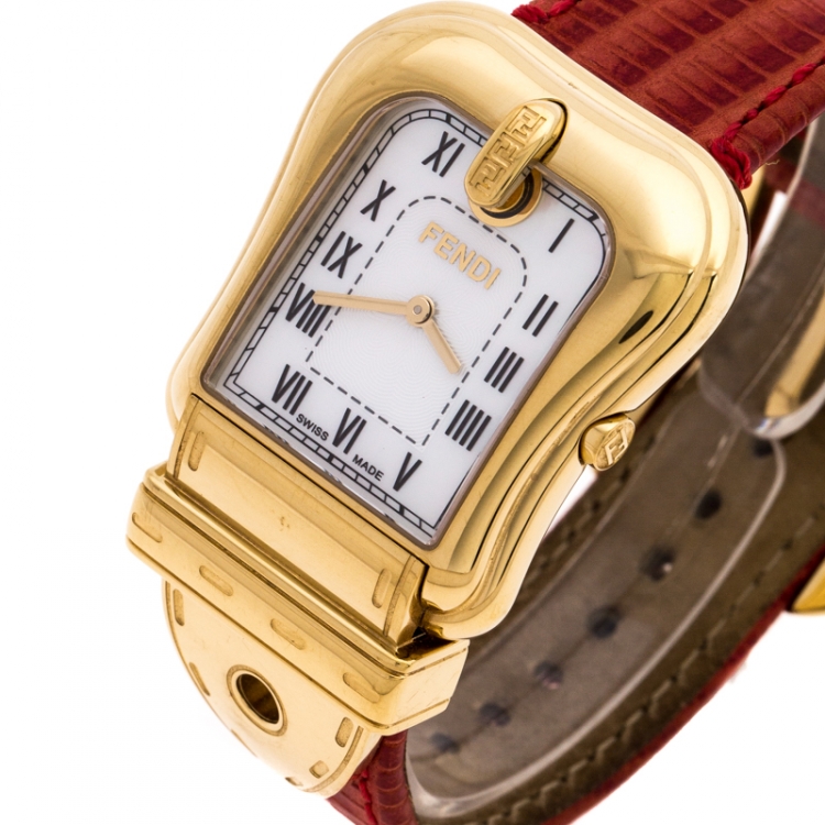 Pre Owned Fendi Mother of Pearl Gold Plated Stainless Steel B.Fendi 3800G Women's Wristwatch 33 mm