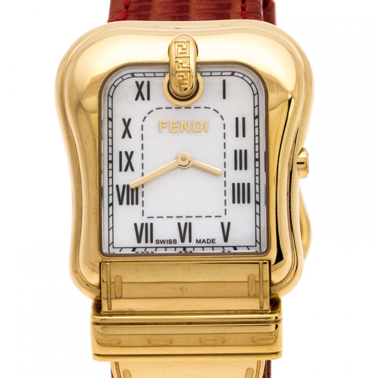 Pre Owned Fendi Mother of Pearl Gold Plated Stainless Steel B.Fendi 3800G Women's Wristwatch 33 mm