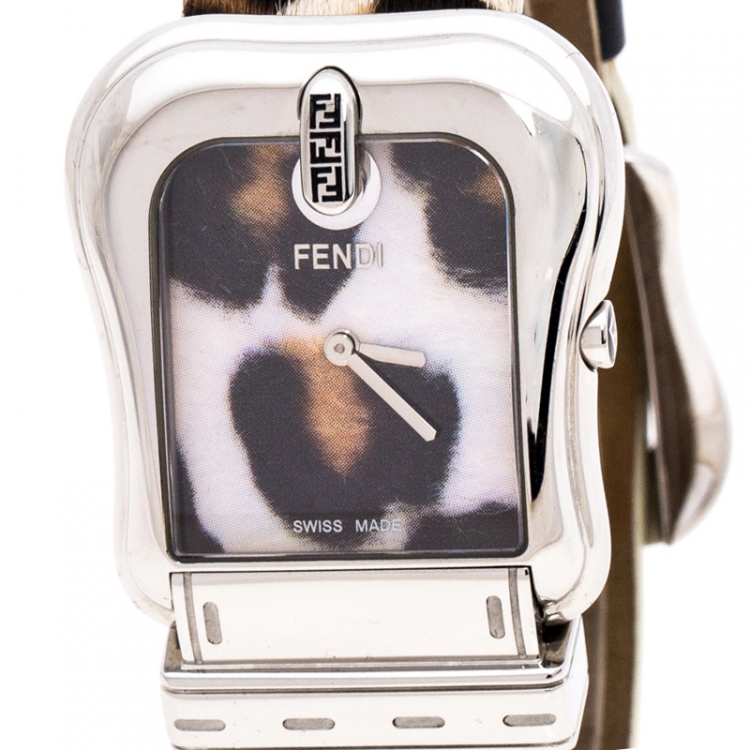 Pre Owned Fendi Leopard Print Stainless Steel B.Fendi 3800G Women's Wristwatch 33 mm