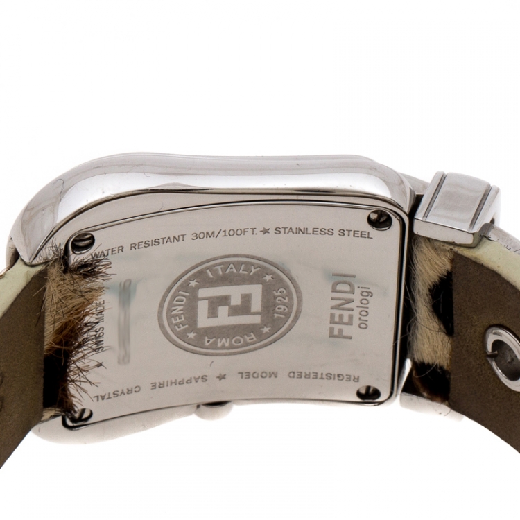 Pre Owned Fendi Leopard Print Stainless Steel B.Fendi 3800G Women's Wristwatch 33 mm
