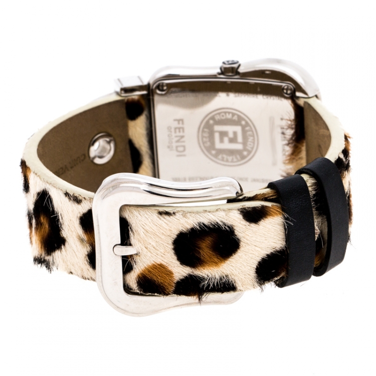 Pre Owned Fendi Leopard Print Stainless Steel B.Fendi 3800G Women's Wristwatch 33 mm