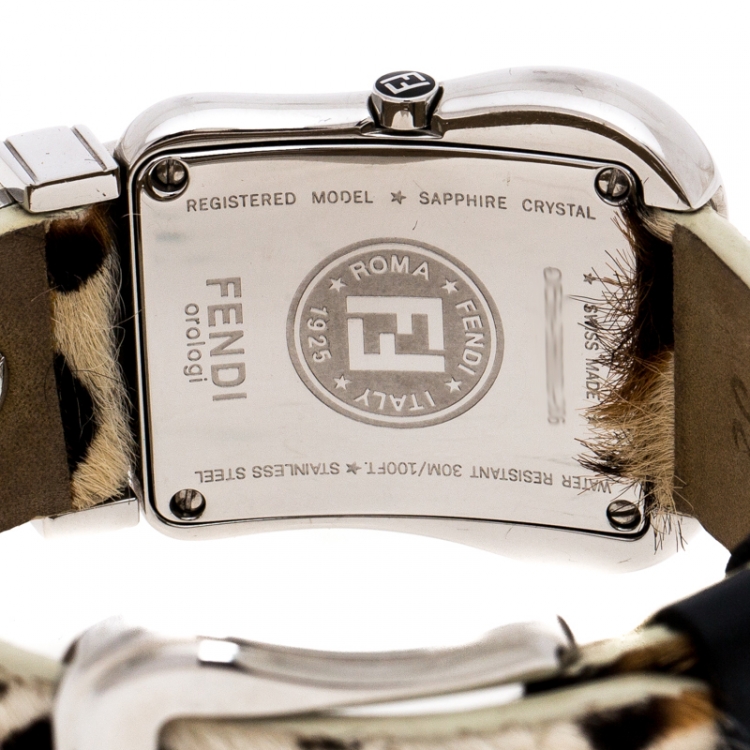 Pre Owned Fendi Leopard Print Stainless Steel B.Fendi 3800G Women's Wristwatch 33 mm
