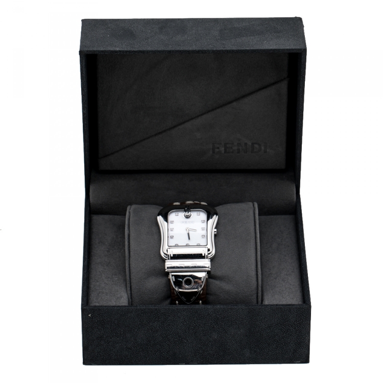 Pre Owned Fendi Mother of Pearl Stainless Steel Diamond B.Fendi 3800G Women's Wristwatch 33 mm