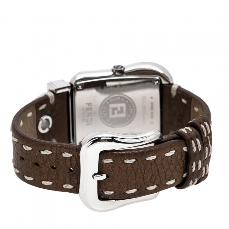 Pre Owned Fendi Mother of Pearl Stainless Steel Diamond B.Fendi 3800G Women's Wristwatch 33 mm