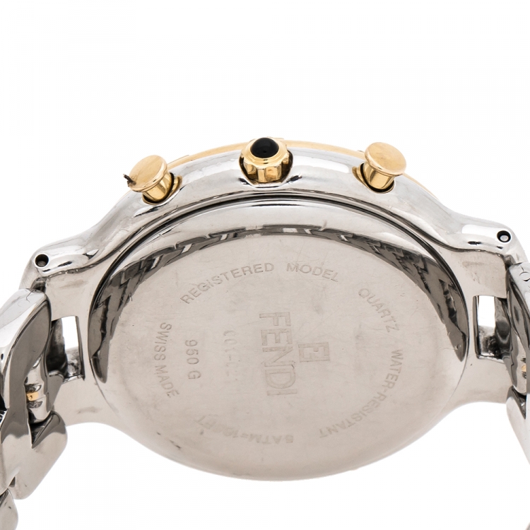 Pre Owned  Fendi White Two-Tone Stainless Steel 950G Chronograph Men's Wristwatch 37 mm