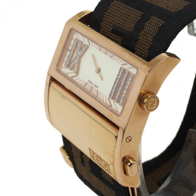 Pre Owned Fendi Diamonds and Gold Fittings Zip Code Womens Wristwatch 40 MM