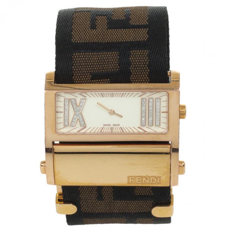Pre Owned Fendi Diamonds and Gold Fittings Zip Code Womens Wristwatch 40 MM
