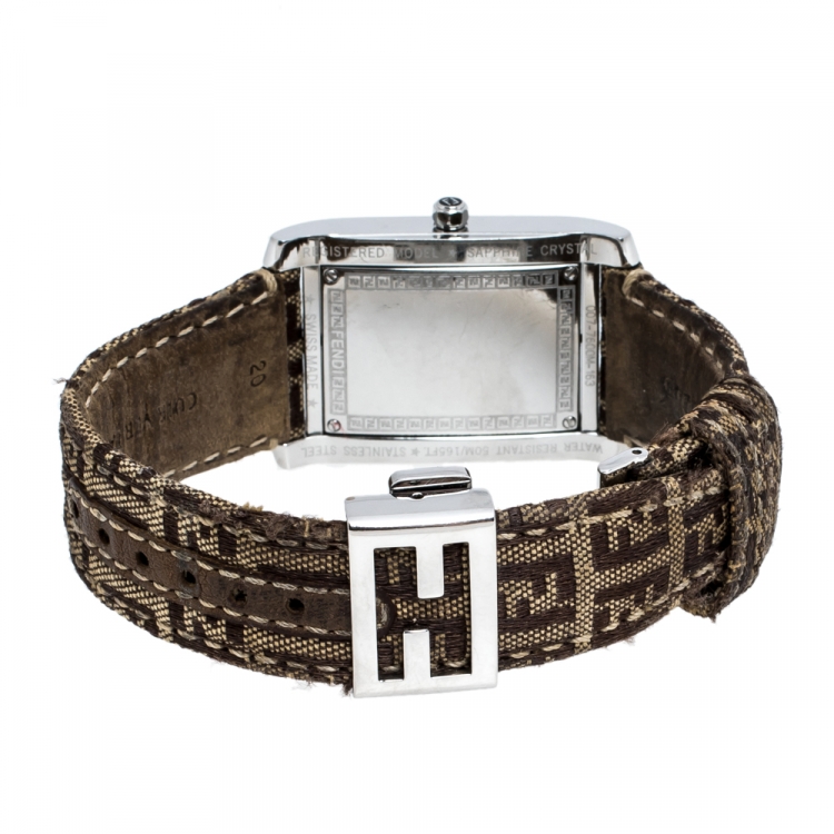 Pre Owned  Fendi Brown Stainless Steel Canvas 7600M Women's Wristwatch 27 mm