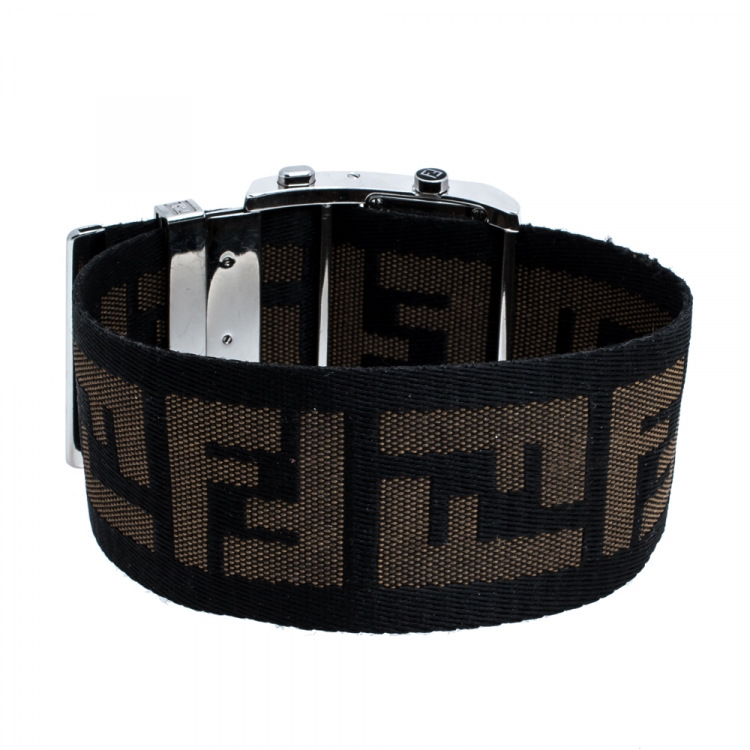 Pre Owned Fendi Cream Stainless Steel Canvas Diamond Zip Code 1120G Women's Wristwatch 46MM