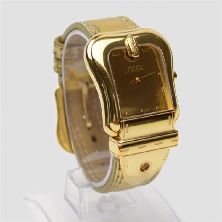 Pre Owned Fendi Gold Nougat Leather B Womens Wristwatch 33 MM