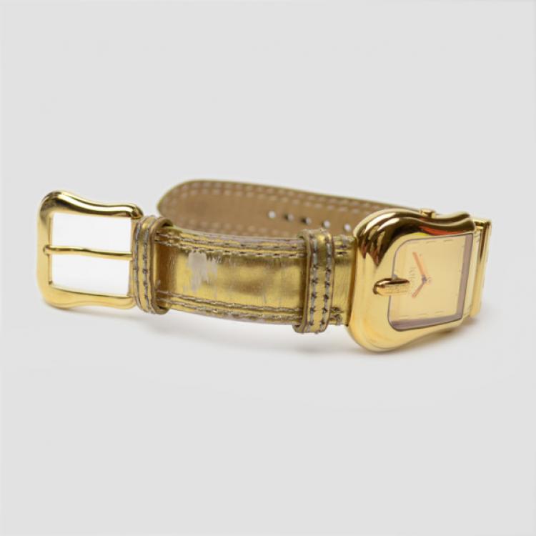 Pre Owned Fendi Gold Nougat Leather B Womens Wristwatch 33 MM