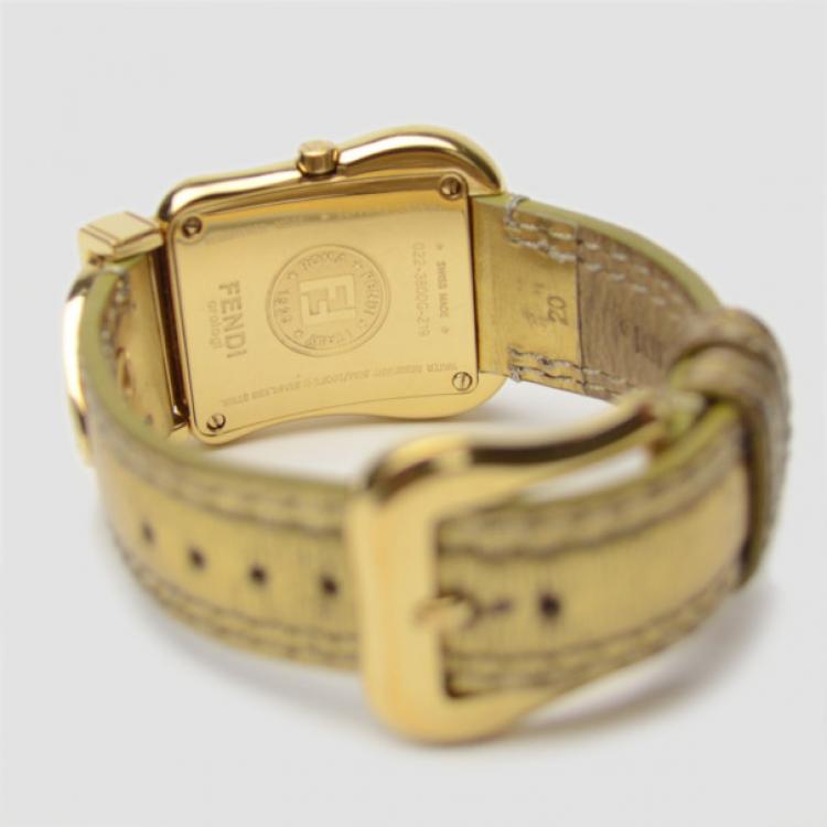 Pre Owned Fendi Gold Nougat Leather B Womens Wristwatch 33 MM