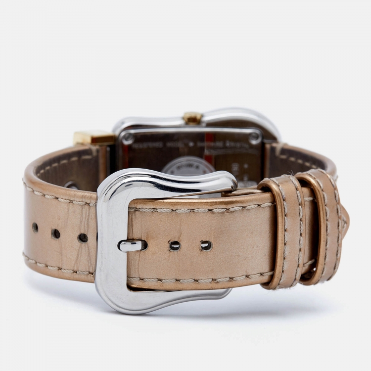 Pre Owned Fendi Mother of Pearl Two Tone Stainless Steel Leather B.Fendi 3800G Women's Wristwatch 33 mm