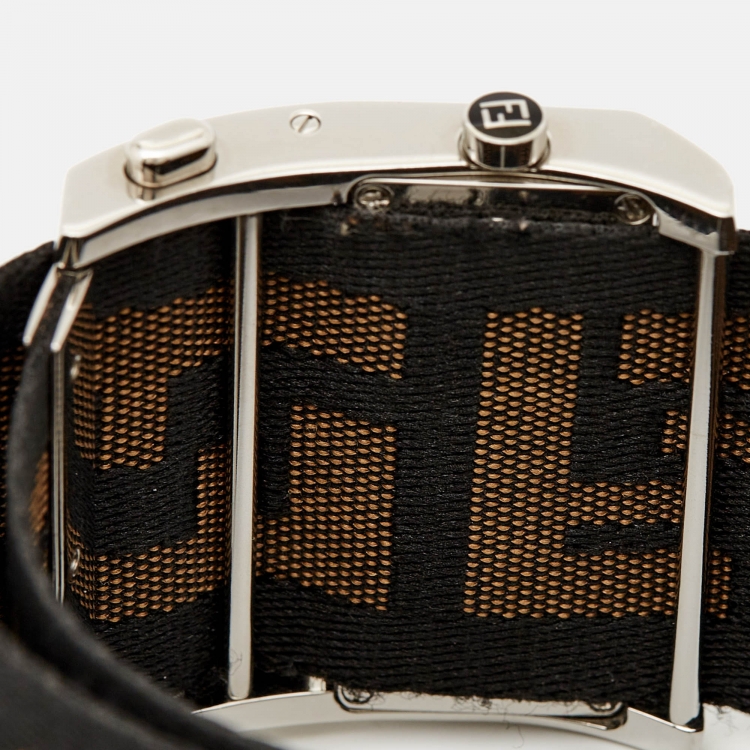 Pre Owned Fendi Cream Stainless Steel Canvas Diamond Zip Code 1120G Women's Wristwatch 46 mm