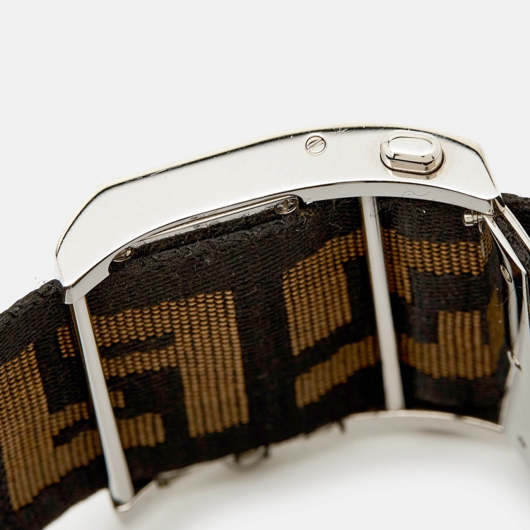 Pre Owned Fendi Cream Stainless Steel Canvas Diamond Zip Code 1120G Women's Wristwatch 46 mm