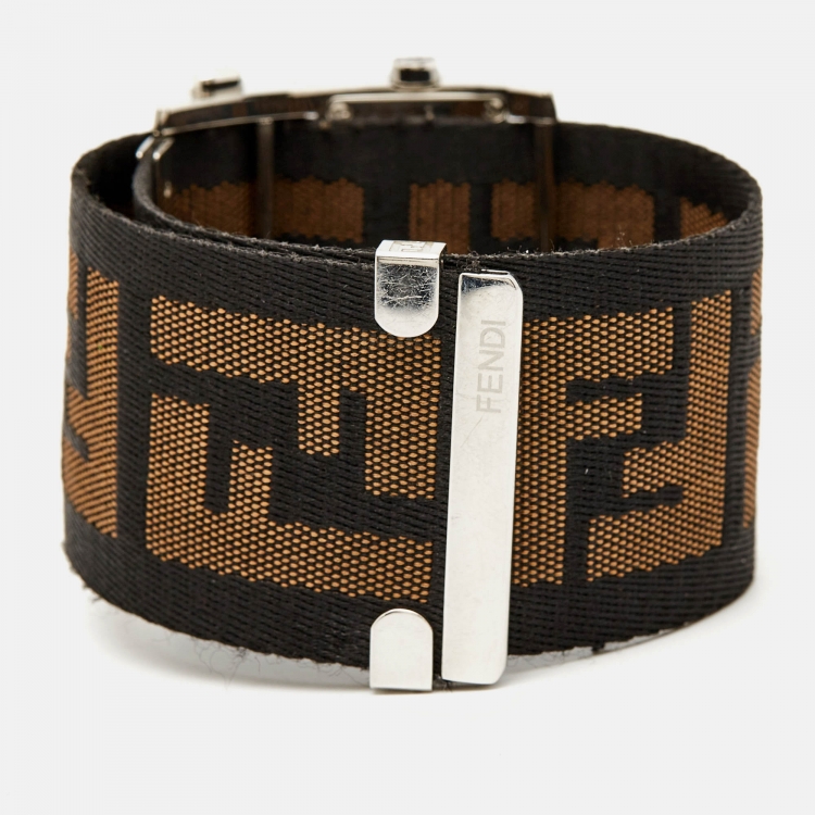 Pre Owned Fendi Cream Stainless Steel Canvas Diamond Zip Code 1120G Women's Wristwatch 46 mm