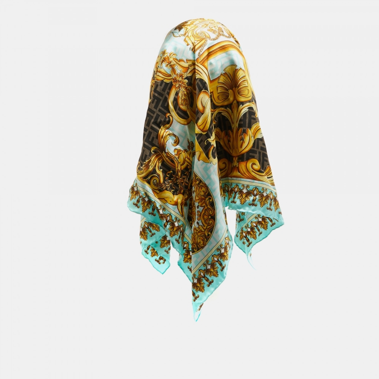 Pre Owned Fendi X Versace Brown Baroque/Foulard Canvas and Silk Scarf Baseball Cap