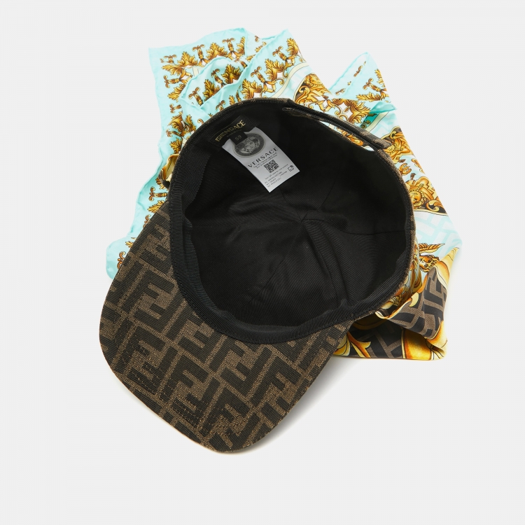 Pre Owned Fendi X Versace Brown Baroque/Foulard Canvas and Silk Scarf Baseball Cap