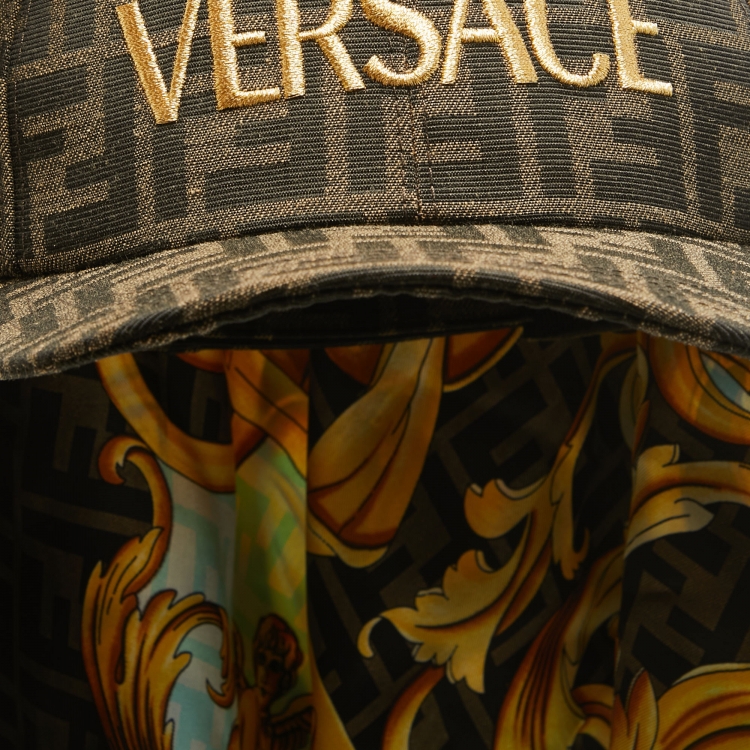 Pre Owned Fendi X Versace Brown Baroque/Foulard Canvas and Silk Scarf Baseball Cap