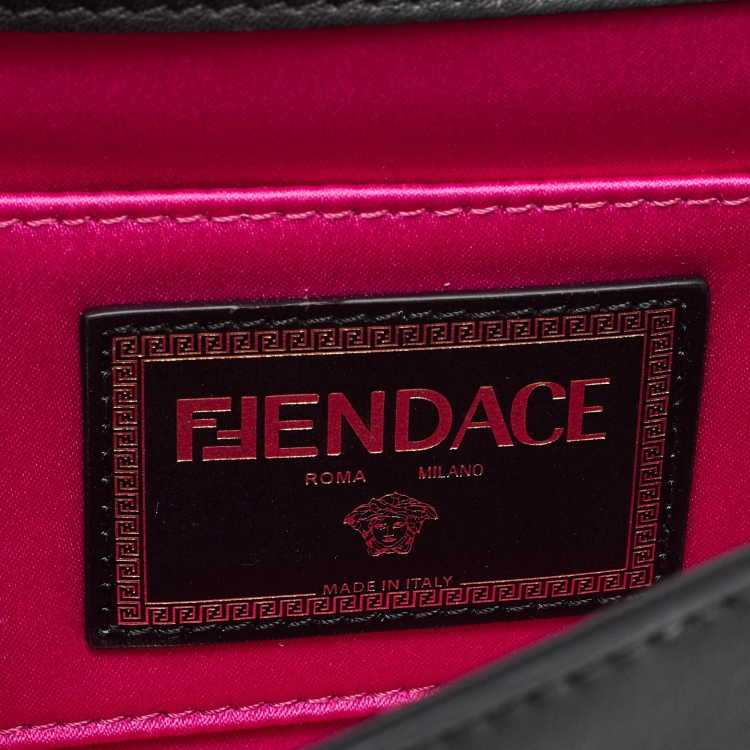 Pre Owned Fendi x Versace Black Leather Fendace Brooch Baguette Bag