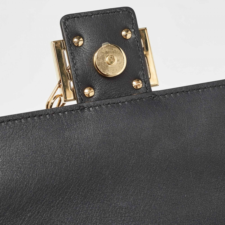 Pre Owned Fendi x Versace Black Leather Fendace Brooch Baguette Bag