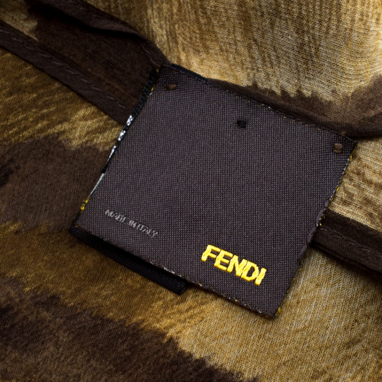Pre Owned Fendi Brown Animal Print Zucca Silk Scarf 