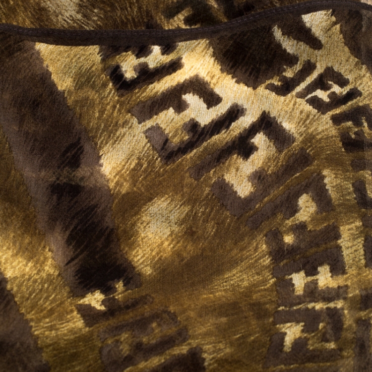 Pre Owned Fendi Brown Animal Print Zucca Silk Scarf 