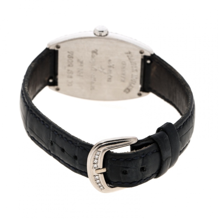 Pre Owned Franck Muller Silver 18K White Gold And Diamonds Cintree Curvex 1750S6D Women's Wristwatch 29 mm 
