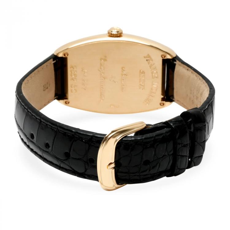 Pre Owned Franck Muller Silver 18K Yellow Gold and Alligator Leather Cintree Curvex 2852 Women's Wristwatch 31MM