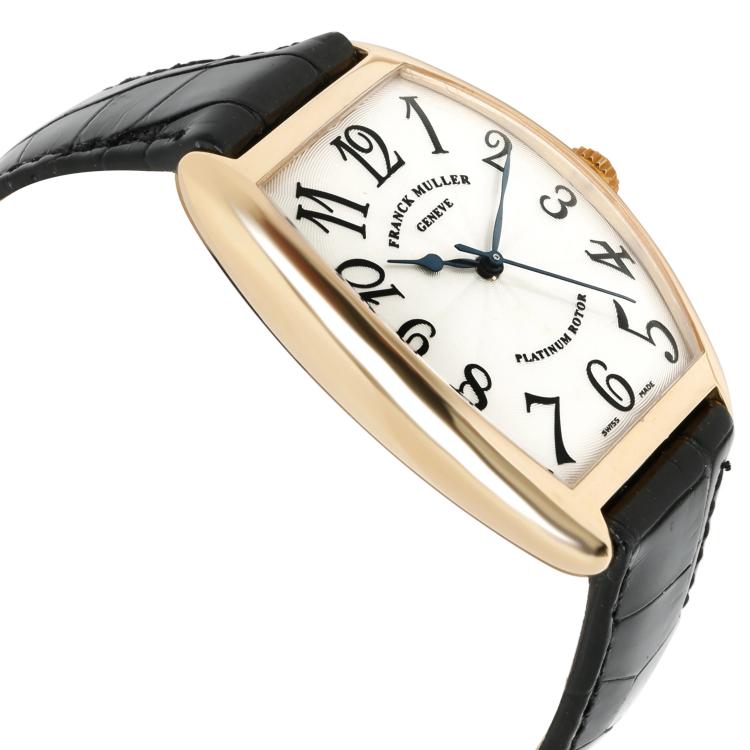 Pre Owned Franck Muller Silver 18K Yellow Gold and Alligator Leather Cintree Curvex 2852 Women's Wristwatch 31MM