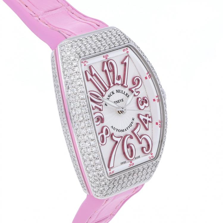 Pre Owned Franck Muller Silver Diamonds Stainless Steel Vanguard V SC AT AC FO D RS Women's Wristwatch 32 x 42 MM
