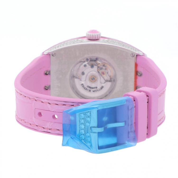 Pre Owned Franck Muller Silver Diamonds Stainless Steel Vanguard V SC AT AC FO D RS Women's Wristwatch 32 x 42 MM