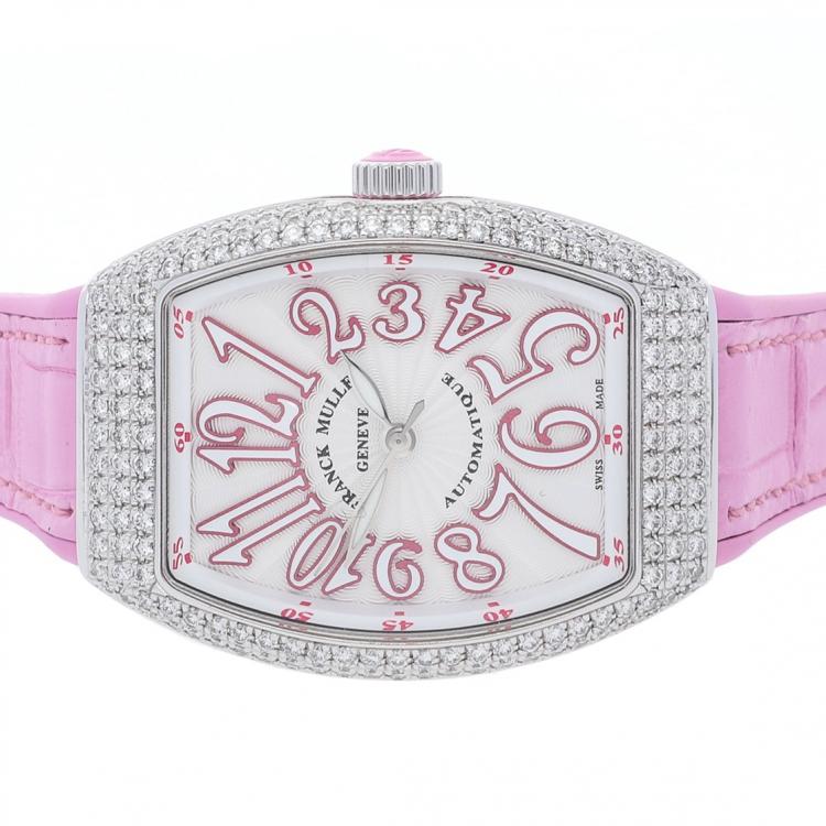 Pre Owned Franck Muller Silver Diamonds Stainless Steel Vanguard V SC AT AC FO D RS Women's Wristwatch 32 x 42 MM
