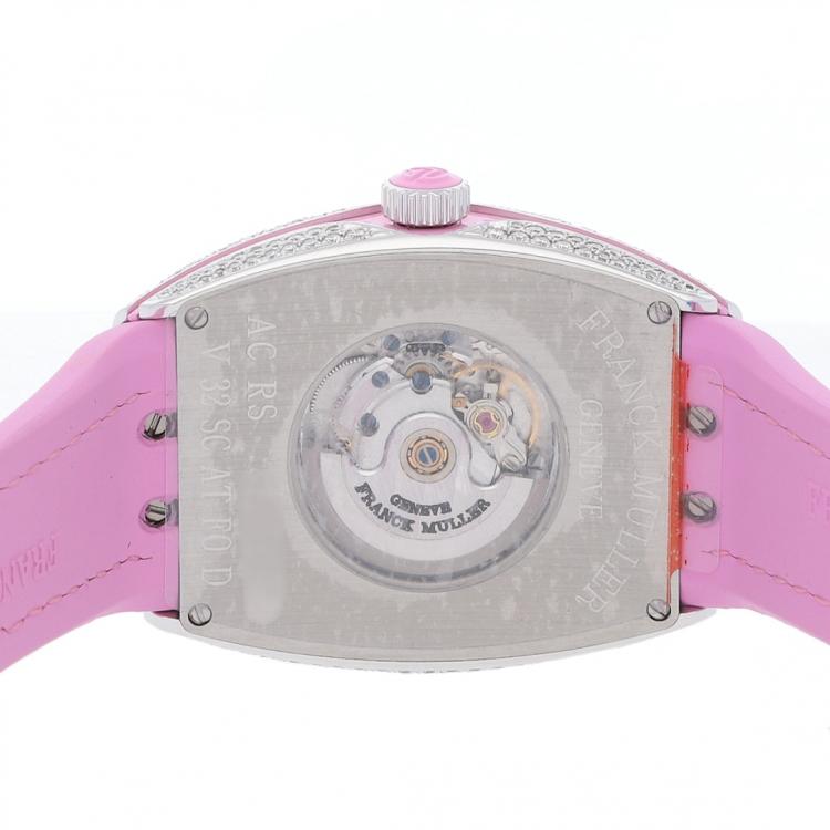 Pre Owned Franck Muller Silver Diamonds Stainless Steel Vanguard V SC AT AC FO D RS Women's Wristwatch 32 x 42 MM