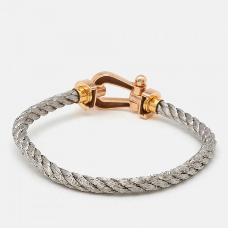 Pre Owned Fred Force 10 18K Rose Gold Stainless Steel Cable Bracelet