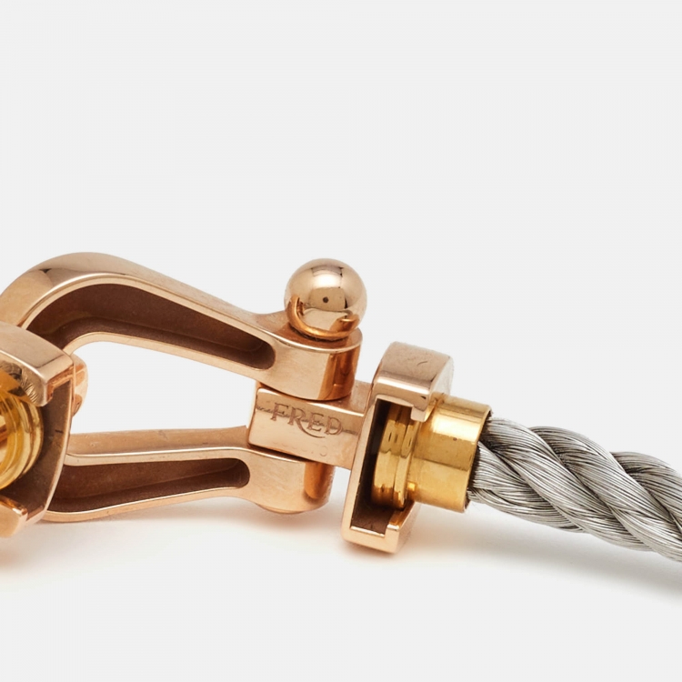 Pre Owned Fred Force 10 18K Rose Gold Stainless Steel Cable Bracelet