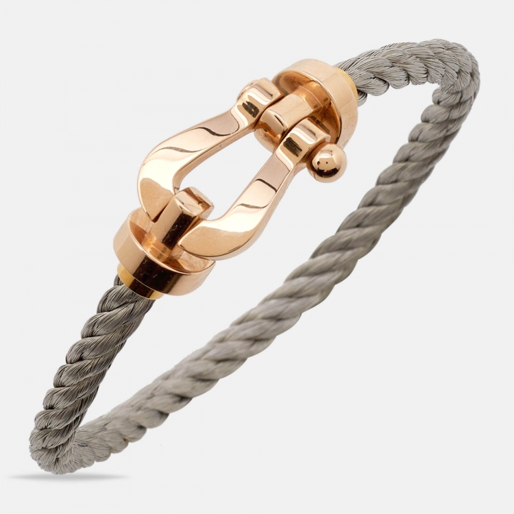Pre Owned Fred Force 10 18K Rose Gold Stainless Steel Cable Bracelet