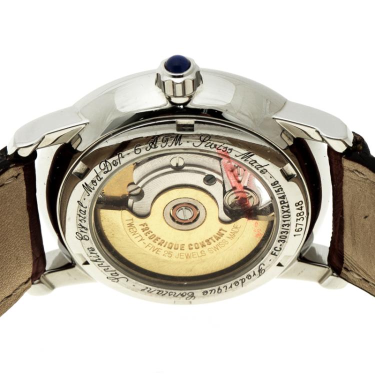 Pre Owned Frederique Constant White Mother of Pearl Stainless Steel Heart Beat Women's Wristwatch 35 mm