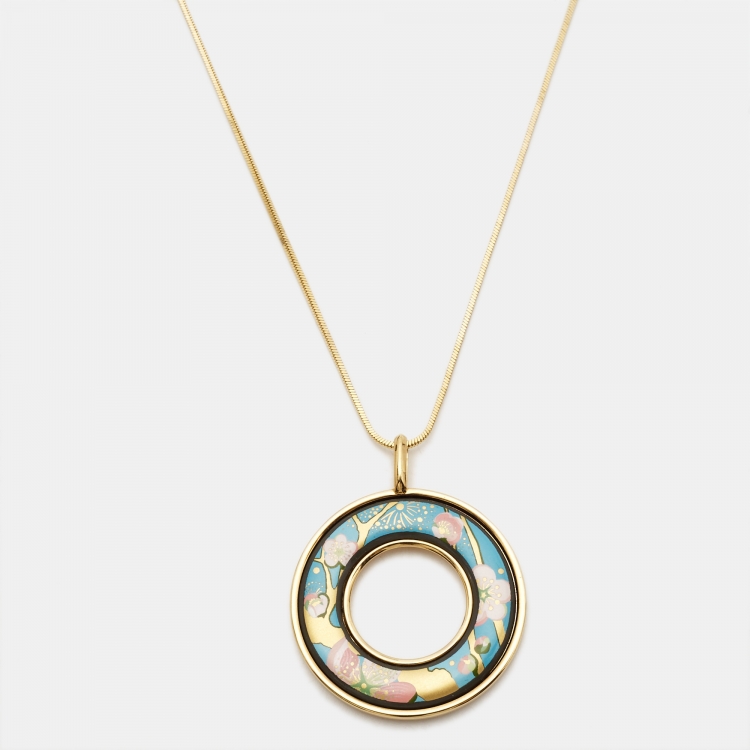 Pre Owned Frey Wille Hommage A'Vincent Van Gogh Fire Enamel Gold Tone Necklace
