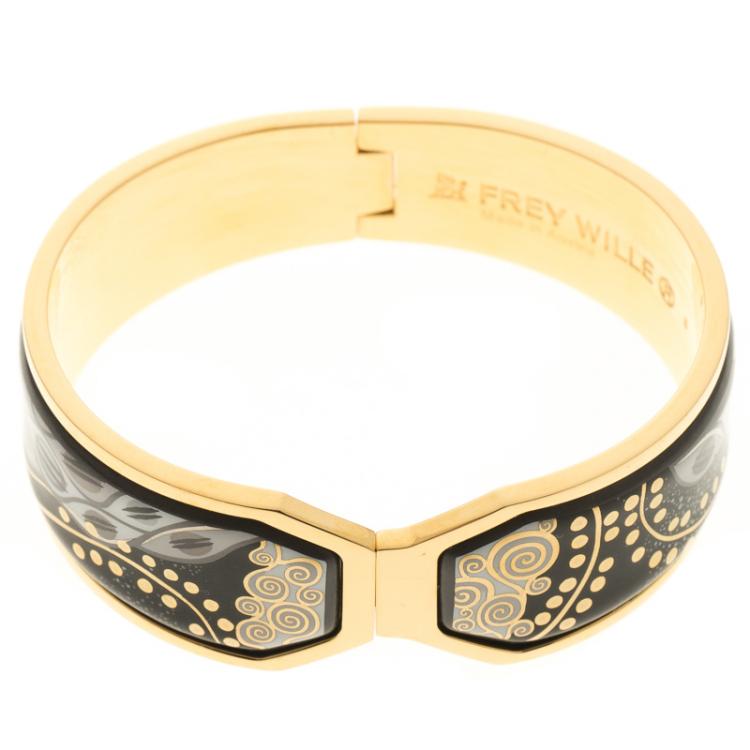 Pre Owned Frey Wille Hommage À Gustav Klimt Nixe Fire Enamel Gold Plated Contessa Clasp Bracelet S