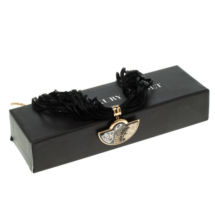 Pre Owned Frey Wille Hommage À Gustav Klimt Nixe Fire Enamel Gold Plated Half Moon Pendant 