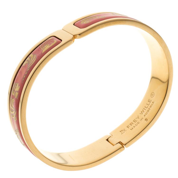 Pre Owned Frey Wille Magic Sphinx Pink Fire Enamel Gold Plated Regina Bracelet