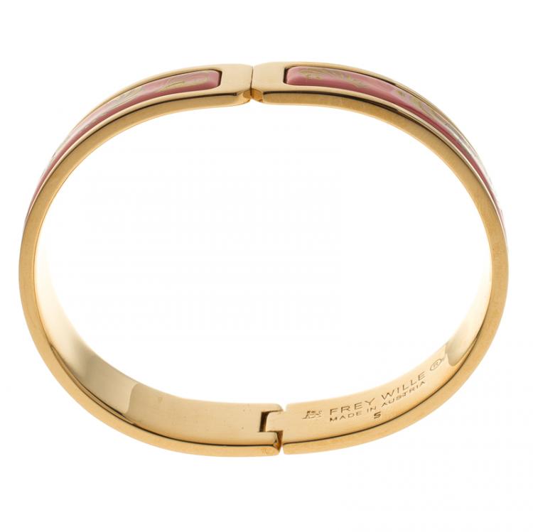 Pre Owned Frey Wille Magic Sphinx Pink Fire Enamel Gold Plated Regina Bracelet