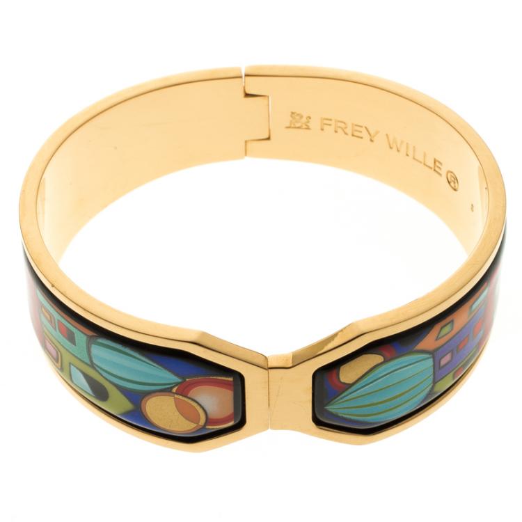 Pre Owned Frey Wille Hommage à Hundertwasser Street Rivers Fire Enamel Contessa Clasp Bracelet S