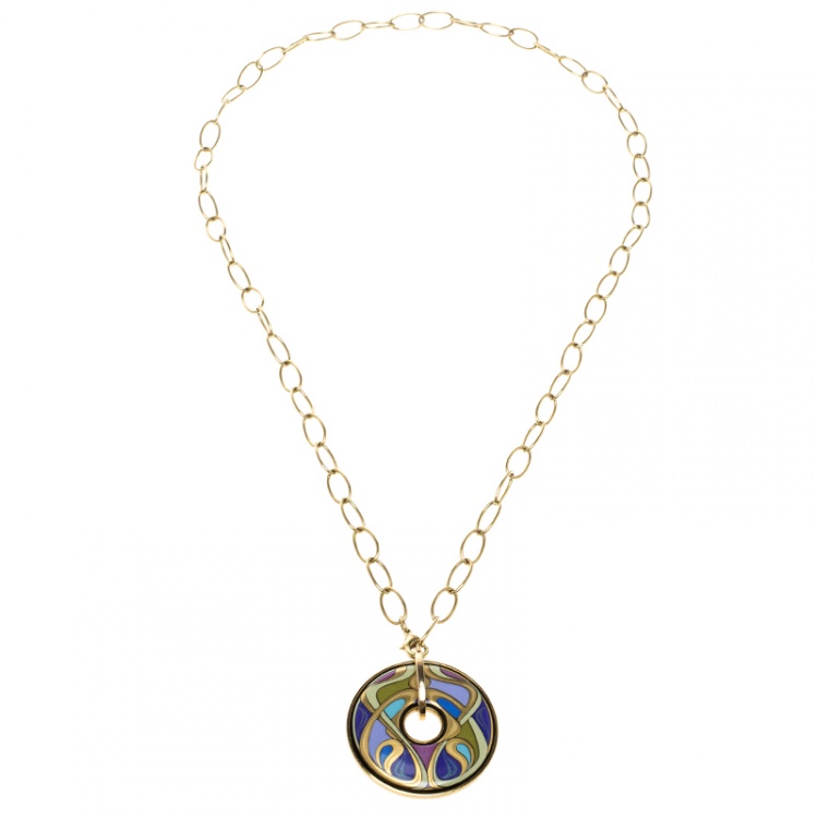 Pre Owned Frey Wille Hommage À Alphonse Mucha Fire Enamel Luna Piena Pendant Necklace