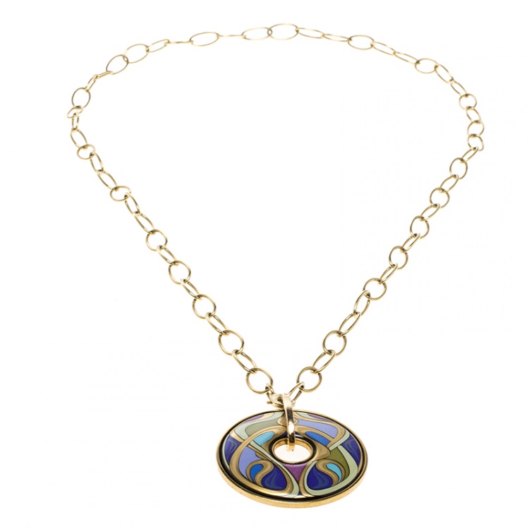 Pre Owned Frey Wille Hommage À Alphonse Mucha Fire Enamel Luna Piena Pendant Necklace