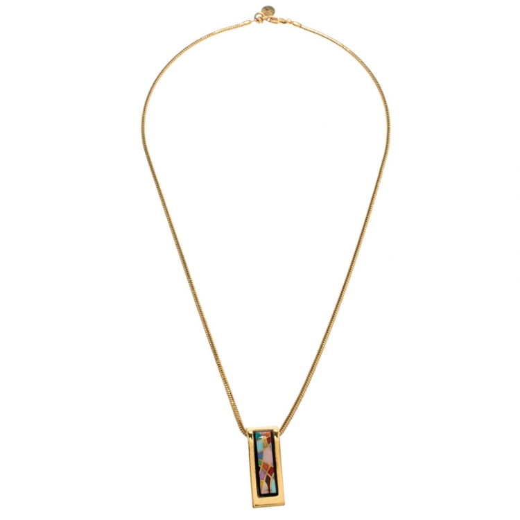 Pre Owned Frey Wille Ode to Joy of Life Gold Plated Fire Enamel Wave Pendant Necklace