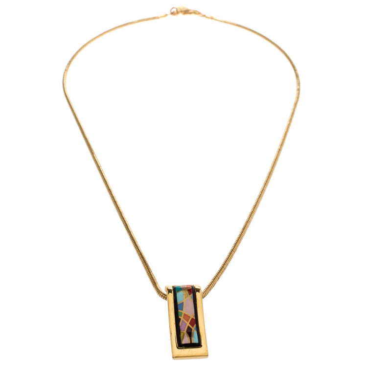 Pre Owned Frey Wille Ode to Joy of Life Gold Plated Fire Enamel Wave Pendant Necklace